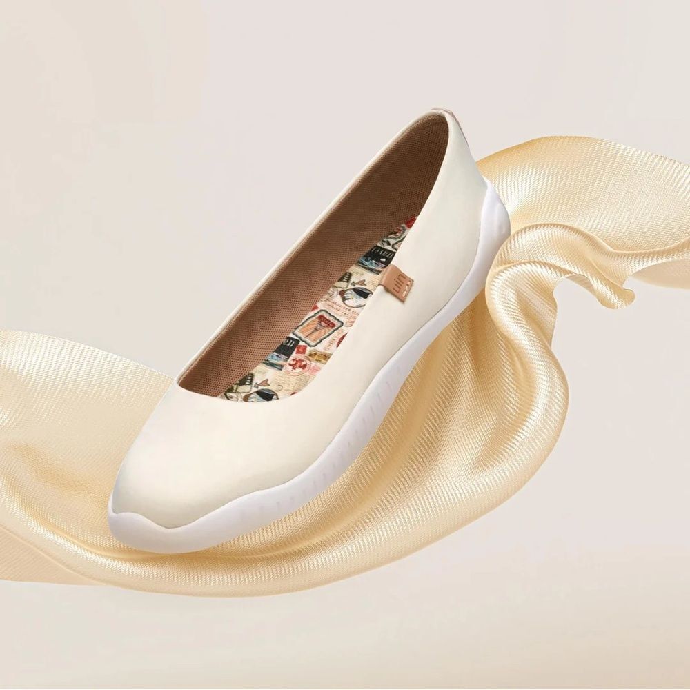 UIN Women's Ballet Flats Slip On Casual Loafers (Oat Milk Silk Menorca III ) 133 - Picture 3 of 7